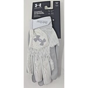 Under Armour UA Clean Up Youth Small Baseball Batting Gloves White Halo Gray NEW
